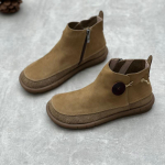 Johnature Retro naiste lamedad l&uuml;hikesed saapad ehtsast nahast kingad K&auml;sitsi valmistatud &uuml;mara ninaga &uuml;hev&auml;rvilised poolsaapad 37 khaki