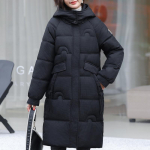 Talvised pikad mantlid naistele Mantel Kapuutsiga Uus mood Paks soe naine Parka Korea stiilis talvejope L must