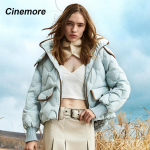 Cinemore'i naiste talve sulejope kapuutsiga lahtiselt moodne disain, stiil, soe l&uuml;hike sulemantel, paks tepitud jakk S sinine