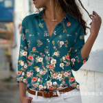 Lihtne vaba pikkade varrukatega s&auml;rk Naiste topid Mood Kontor Daami Lilleprintidega pluus Keera krae n&ouml;&ouml;biga &uuml;les S&auml;rgid Riided26269 S sinine