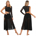 Naiste l&uuml;&uuml;riline kaasaegne tants trikoo lapiga k&uuml;ljes l&otilde;hestatud v&otilde;rkkleit, lendav kost&uuml;&uuml;m M must