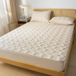 Veekindel lapiga tepitud madratsi kate Madratsikaitse vanale lapsele Twin Full Queen King suurus 160 * 200 Madratsi kate 2xPillowcase 48x74cm beige