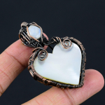 Natural Mother Of Pearl, Moonstone Gemstone Copper Wire Wrap Pendant 2.28 e9d42