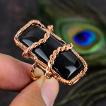 Natural Black Onyx Gemstone Handmade Copper Wire Wrap Gift Ring Size 5.5 z9z39