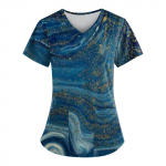 Naiste mood Kevad- ja suvised &otilde;limaalid, tr&uuml;kised V-kaelusega l&uuml;hikeste varrukatega t&ouml;&ouml;riided taskutega topsid XXL sinine