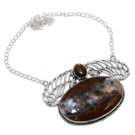 Natural Boulder Opal, Tiger Eye Gemstone 925 Sterling Silver Necklace 18 n2j14