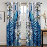 Kohandatud Peacock Print l&auml;bipaistvad kardinad, pol&uuml;esterkiust Hiina stiilis kardinad, sobivad elutuppa magamistuppa W50xH130(CM)x2PCS-Rod pocket