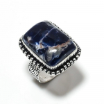 Natural Sodalite Gemstone Handmade 925 Sterling Silver Ring Size 7.5 y4y11