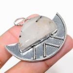 Natural Black Rutile Gemstone Handmade 925 Sterling Silver Pendant 1.77 y0y34