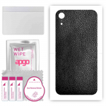 apgo kaitsev nahakleebis seljale, mis &uuml;hildub Apple iPhone XR-iga, &uuml;mbriskile, foolium, vin&uuml;&uuml;l &ndash; mustriga must nahk