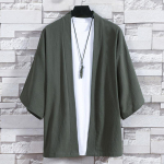 Meeste kimonoOpen Stitch Jaapani jakid vabaaja puuvillane 3/4 varrukatega s&auml;rk, avatud esimantel Kerge linane topid M