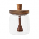 Klaasist meepurk puidust kaanega &otilde;hukindel meepoti komplekt, l&auml;bipaistev meevankri pulk ja purk