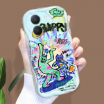 Armas koomiksimustriga kreemjas tekstuuriga korpus, lainelise servaga pehme silikoonkaanega telefoni&uuml;mbris Vivo jaoks Vivo S1 valge