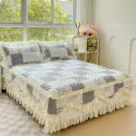 100% puuvillane King Queen Size Princess pitsvoodi seelik, paks tepitud voodikate Puhas puuvillane voodikate ilma padjap&uuml;&uuml;rita 180x220x45cm 1pc