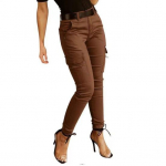 Slim Fit Cargo Madala k&otilde;rgusega n&ouml;&ouml;biga V&auml;rviline pliiats T&otilde;mblukk Lend Solid p&uuml;ksid Naiste p&uuml;ksid Mitme taskuga Disain s&auml;&auml;rised S