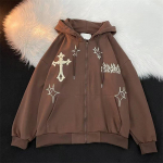 S&uuml;giskapuutsiga tikitud Cross Flame Coat Couple avar sviiter S