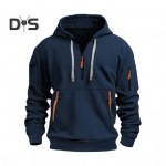 Meeste s&uuml;gistalvine kapuuts, &uuml;hev&auml;rviline pingutusn&ouml;&ouml;r pikkade varrukatega, pool lukuga varre tasku rihm Dekoratsioon kapuutsiga vaba igap&auml;evaseks kandmiseks vabaaja sporditopp M valge