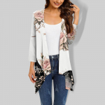 Naiste mustriga ebaregulaarne kolmeveerandvarrukatega kardigan taskujakiga L sinine