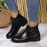 mood Pu Nahk Classics Must paksu kontsaga poolsaapad, metallist t&otilde;mblukk, madala platvormiga naistekingad Talvised &uuml;mmargused varvaste libisemine l&uuml;hikesed saapad 36 must