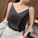 INDFS Naiste mood vabaaja suvekevadine &uuml;hev&auml;rviline printimine Varrukateta V-kaelusega pluusid ja s&auml;rgid S must