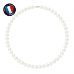 PERLINEA - Collier Perle de Culture d'Eau Douce AAA+ Semi-Ronde 9-10 mm Blanc - Mousqueton Argent 925 Milli&egrave;mes - Bijoux Femme