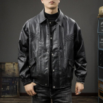 Tide br&auml;nd American Locomotive Tooling Nahkjakk Meeste avar mitmek&uuml;lgne rev&auml;&auml;riga Pu-nahkjakk Ruffian Handsome Bomber Jope M must