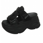 Mood 8,5 cm naiste platvorm sussid &otilde;hkv&otilde;rk paksud sandaalid rannajalatsid Bling kiilkontsad, varbad, slaidid, naised, &otilde;ues pl&auml;tud 34 must