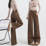 Autumn women's fashion casual high waist wide leg jeans XXL pruun