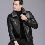 Jakk meestele s&uuml;gis-talvine paksenenud sametist soe mantel karusnahaga &uuml;hes t&uuml;kis keskealine avar isa nahkjakk 195 black