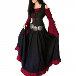 Naiste keskaegne renessansskleit Ebaregulaarsete pikkade varrukatega Cosplay maksikleit XXXXXL punane