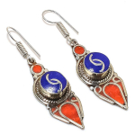 Natural Lapis Lazuli, Coral Gemstone Handmade Jewelry Earring 2.40 s9z69