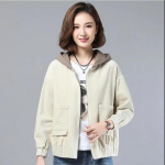 Naiste avara &otilde;mblusega kapuutsiga l&uuml;hike mantel s&uuml;giseks ja talveks S aprikoosi