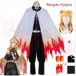 Anime Train Mugen Deemon Slayer Rengoku Kyojuro Cosplay Kost&uuml;&uuml;mid Kimetsu No Yaiba R&uuml;&uuml; &Uuml;likonnad T&auml;iskasvanutele Parukad Cos Outfit Party 150(child size)