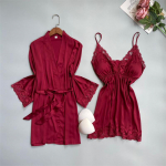 Naiste 2 TK hommikumantli komplekt &Ouml;&ouml;s&auml;rk Tikitud Pits Pulmamantli kleit Seksikas Satiinist magamisriided Suvine Kodukandmine &Ouml;&ouml;s&auml;rk Pesu M