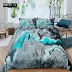 Home Living Luksuslik 3D t&uuml;rkiissinine marmorist voodipesukomplekt Kuldne tekikott Padjap&uuml;&uuml;r Queen ja King EUUSAUUK Suurus Lohjatud voodipesu 70x133cm 2pcs