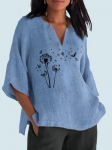 Naiste moodne pluus V-kaelusega print 3/4 pikkade varrukatega puuvillane linane s&auml;rk Naiste pullover, lahtised topid 3XL