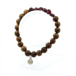 Pierres et Min&eacute;raux. Bracelet Grenat du Mozambique + Perles bois 8 mm. Fabriqu&eacute; en France.