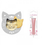 Kit pour biscuit en relief Chat + Stylo au chocolat rose pastel hall