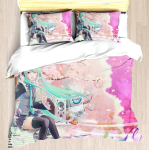 Hatsune Miku Anime Tekikate Komplekt Mugav Tr&uuml;kitud Multikas Kaksiksuuruses Voodipesu Komplektid J&otilde;ulukingitused 3-osaline 135x200cm white