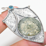 Prehnite, Blue Topaz 925 Sterling Silver Jewelry Pendant 2.84 v6o99