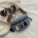 Ethnic Style Handbag Women's Textured Canvas Bag Simple Single Shoulder Crossbody Women's Bag valge