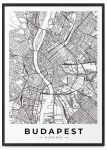 Plakat Budapeszt mapa plan miasta w czarnej ramie 21x30 cm