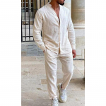 Meeste komplektid Linane kevad-s&uuml;gis vabaaja &uuml;likond pikkade varrukatega s&auml;rgid ja p&uuml;ksid Kaheosalised komplektid Moodsad meeste r&otilde;ivad L beež