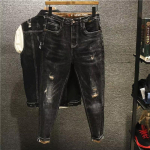 Meeste 2024 Must rebitud skinny teksap&uuml;ksid: Retro &Uuml;heksan-punktilised Vabaaja P&uuml;ksid Waist 34 black
