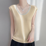 Naiste kevadine uus kammpuuvillane U-kaelusega rombidega kootud vest, lahtine varrukateta &uuml;hev&auml;rviline v&auml;ike vest XXL kohv