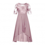 Naiste lillelise pitsiga midi kleit suvine &uuml;mara kaelusega &scaron;ifoonist A-l&otilde;ikeline kleit kokteilipidudeks, &otilde;htuseks &uuml;rituseks, pikk kleit pulmak&uuml;lalisele, pruutneitsile, peole XL roosa