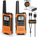 Pika tegevusraadiusega laetav raadiosaatja Walky Talky pere raadiosaatja 1400 mAh akuga USB-laadija matkamiseks, telkimiseks (2 pakk)