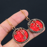 Red Cameo Face Handmade Copper Wire Wrap Jewelry Earring 2.36 g1l48