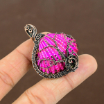 Pink Titanium Shell Handmade Copper Wire Wrap Pendant 1.97 f1d48