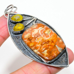 Bird Eye Jasper, Citrine 925 Sterling Silver Jewelry Pendant 3.27 i9h08